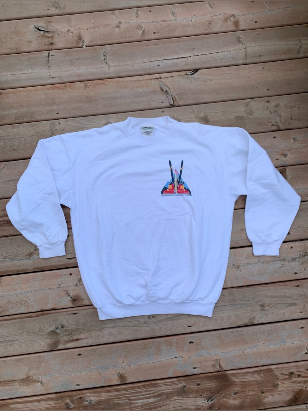 VTG Northern Reflections White Ski Crewneck Sweatshirt Mountains Nordic Sz Large
